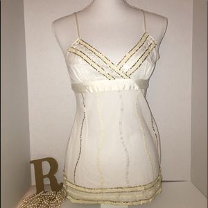 BEBE (Sz: S) Gold/White embroidered sequin Top